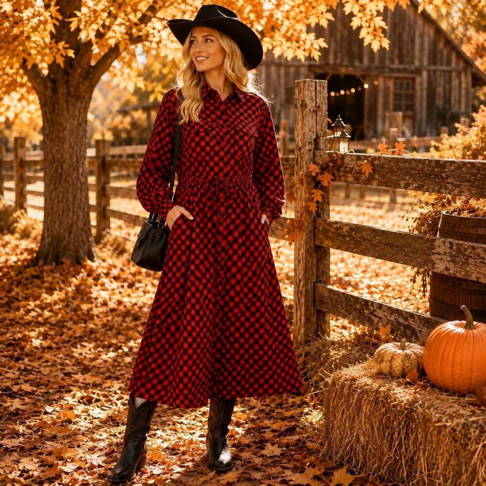 Woolrich x Target Buffalo Check Utility Midi Shirt Dress